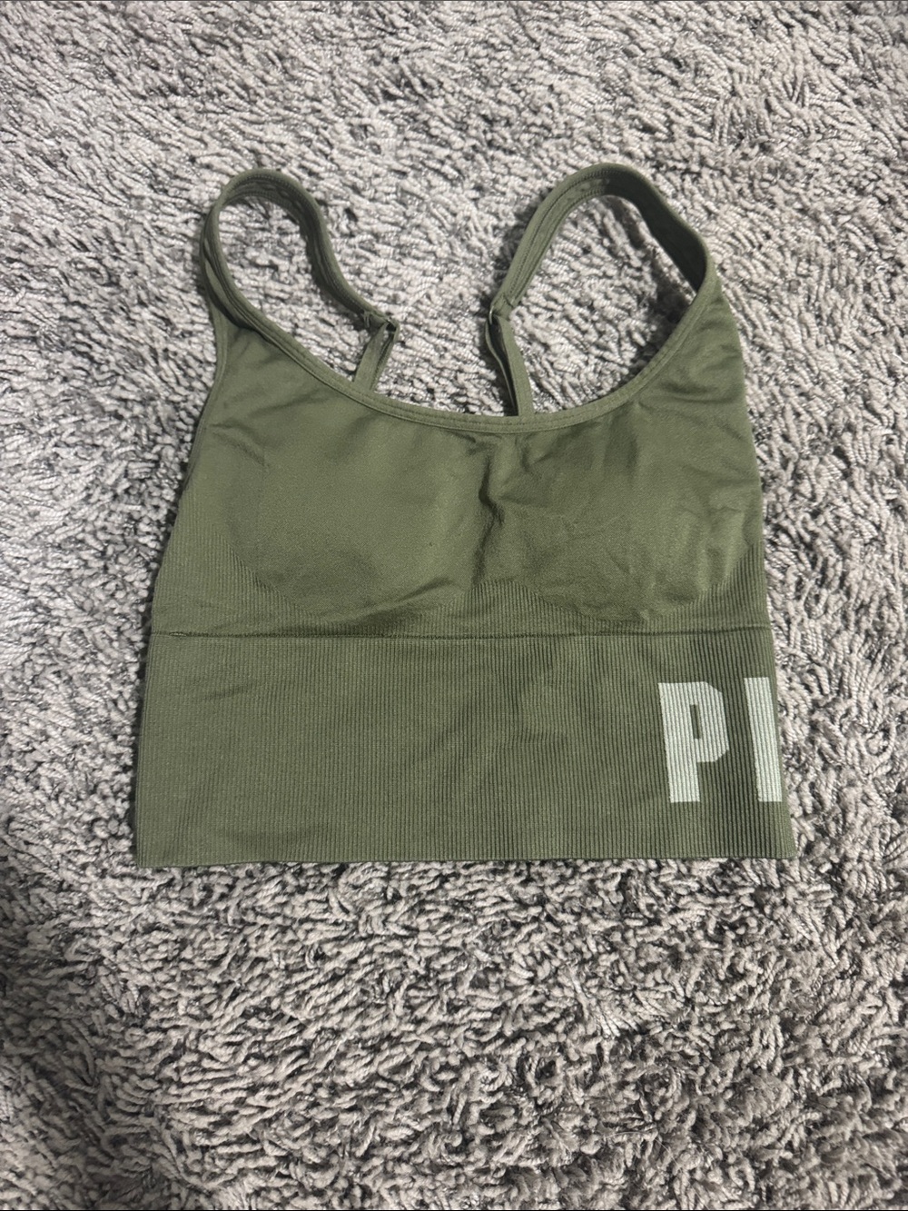 PINK Victoria's Secret Olive Green Ribbed Logo Sports Bra